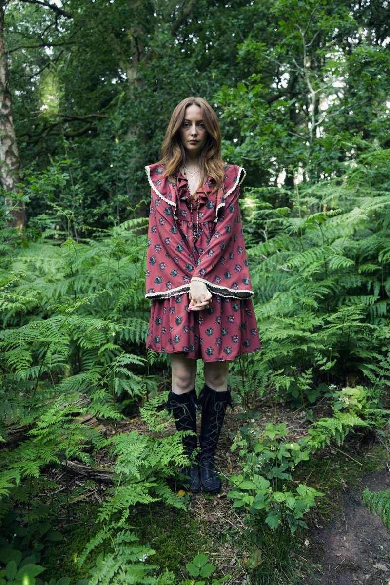 Lowri Mini Dress in Ruby Dragon Cameo Print - Olivia Annabelle - original_value - medieval - historical