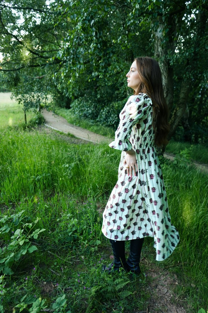 Marian Dress in Ticking Dragon Cameo Print - Olivia Annabelle - original_value - medieval - historical