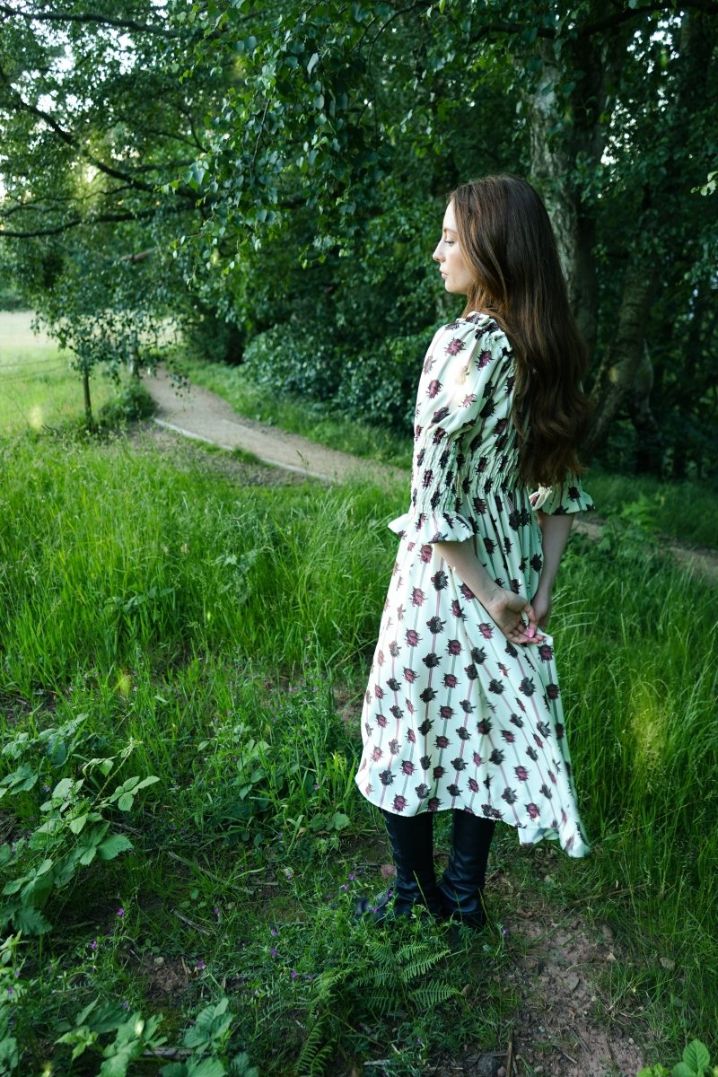 Marian Dress in Ticking Dragon Cameo Print - Olivia Annabelle - original_value - medieval - historical