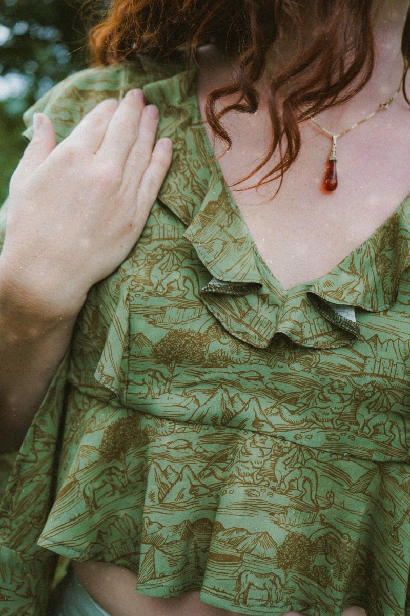 Nia Top in Green Arthur Print - Olivia Annabelle - original_value - medieval - historical
