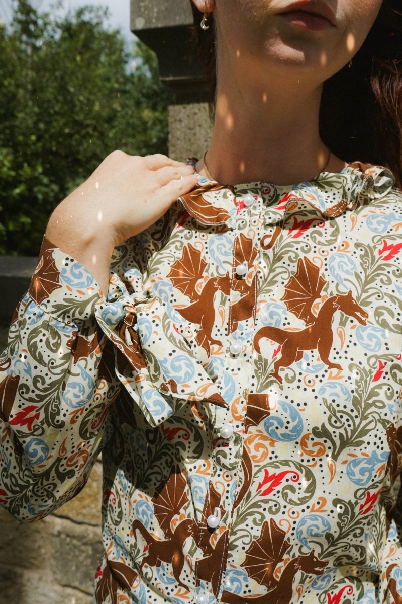 Olwen Blouse in Mythical Swirl Print - Olivia Annabelle - original_value - medieval - historical