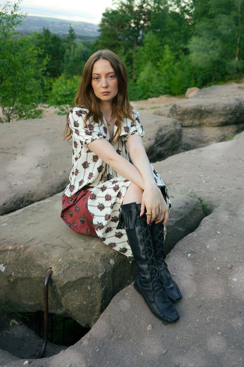 Rhiannon Midi Skirt in Ticking Dragon Cameo Print - Olivia Annabelle - original_value - medieval - historical