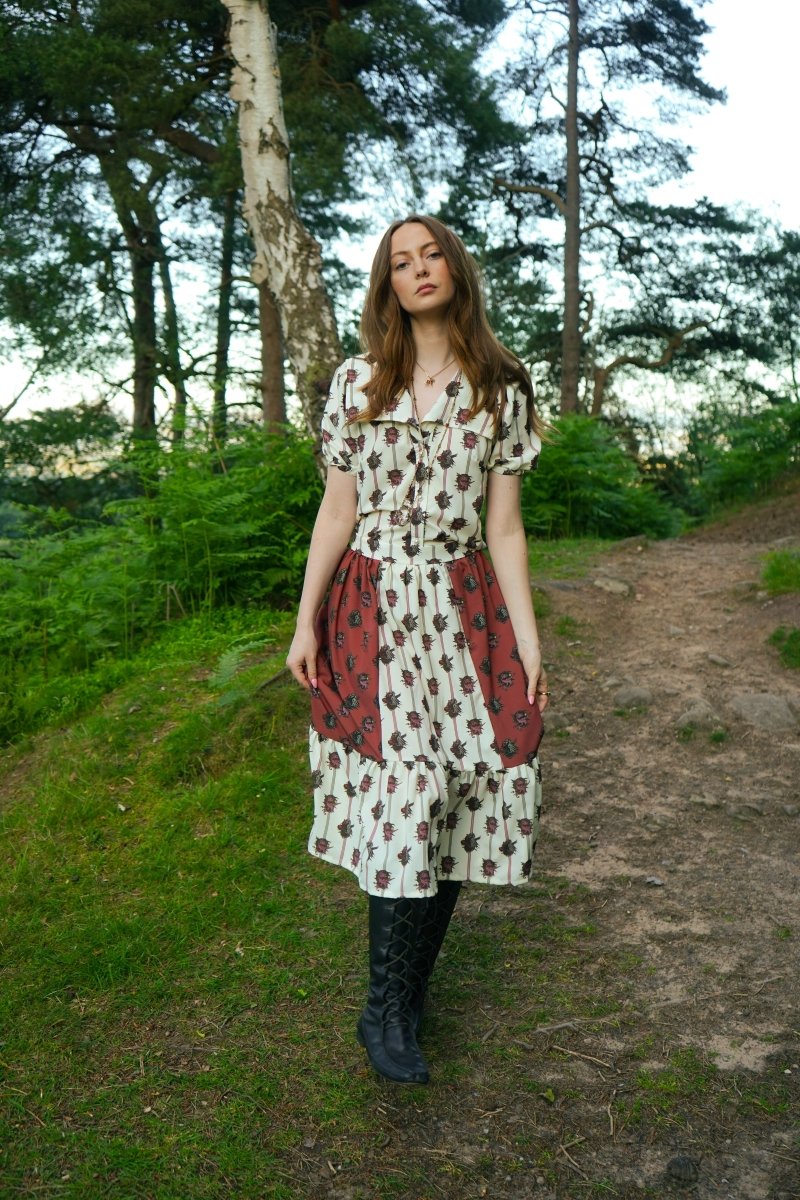 Rhiannon Midi Skirt in Ticking Dragon Cameo Print - Olivia Annabelle - original_value - medieval - historical