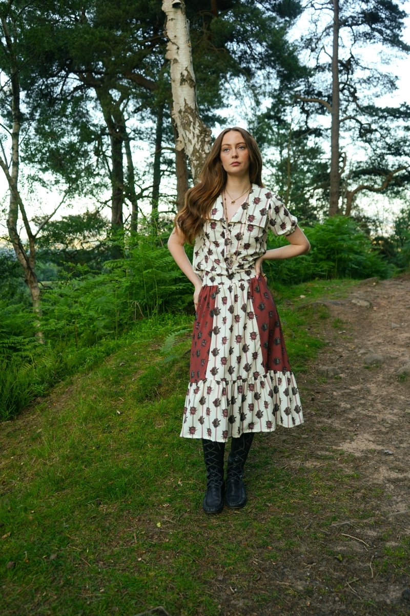 Rhiannon Midi Skirt in Ticking Dragon Cameo Print - Olivia Annabelle - original_value - medieval - historical