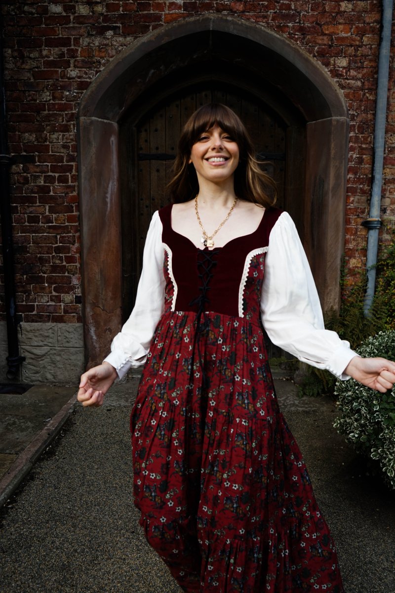 Stevie Dress in Wine Morris Print - Olivia Annabelle - original_value - medieval - historical
