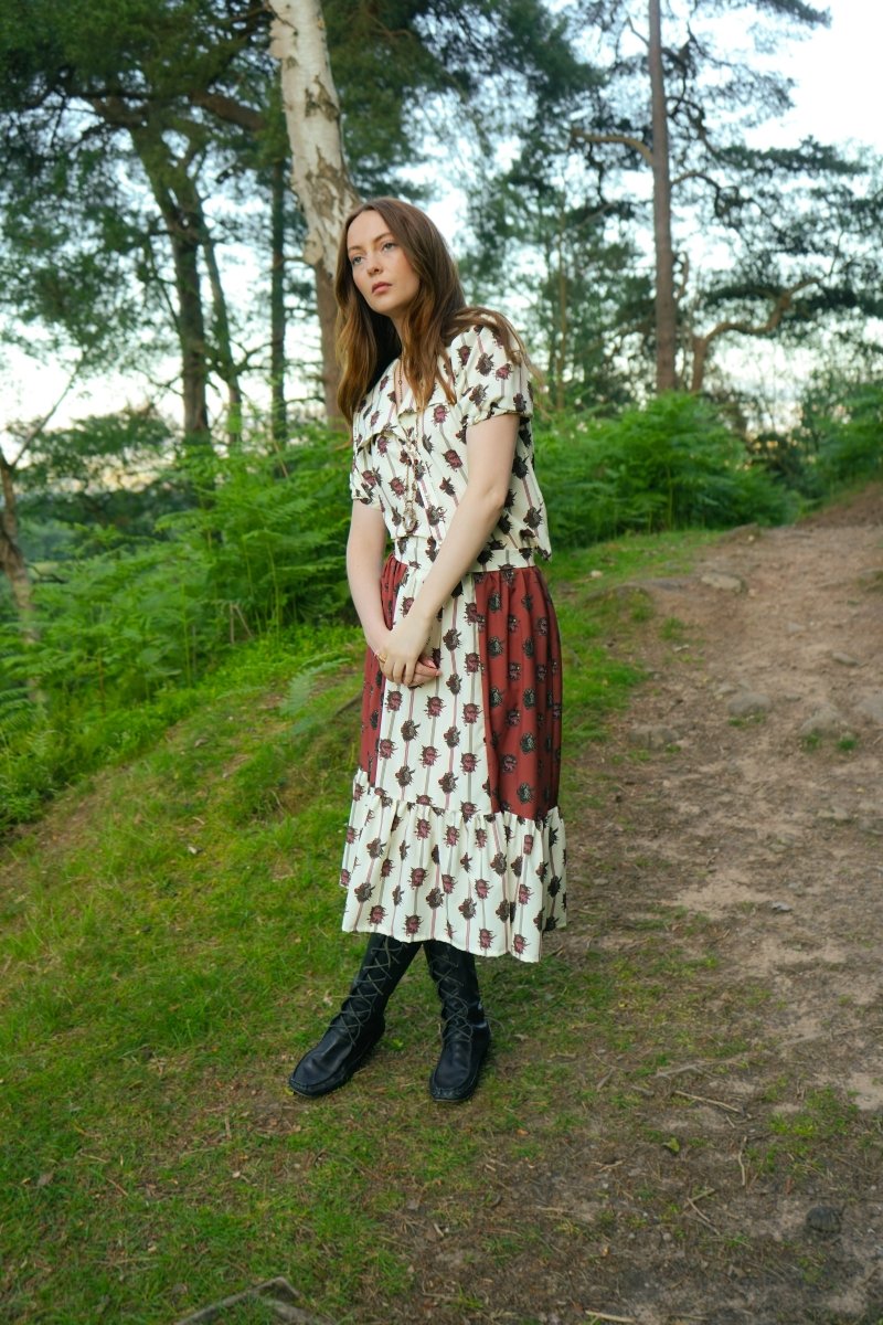Uthyr Blouse in Ticking Dragon Cameo Print - Olivia Annabelle - original_value - medieval - historical