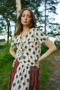 Load image into Gallery viewer, Uthyr Blouse in Ticking Dragon Cameo Print - Olivia Annabelle - original_value - medieval - historical
