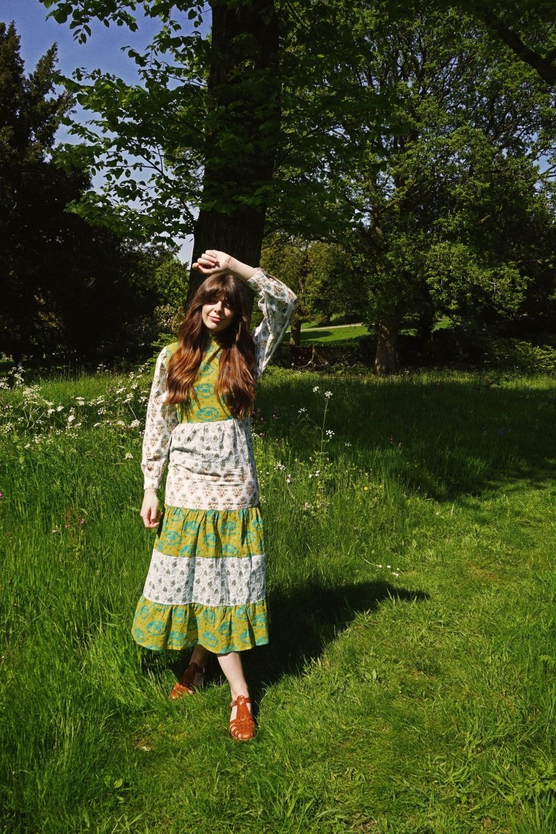 Clarissa Dress in Wild Eye Foliage Block Print - Olivia Annabelle - Dress