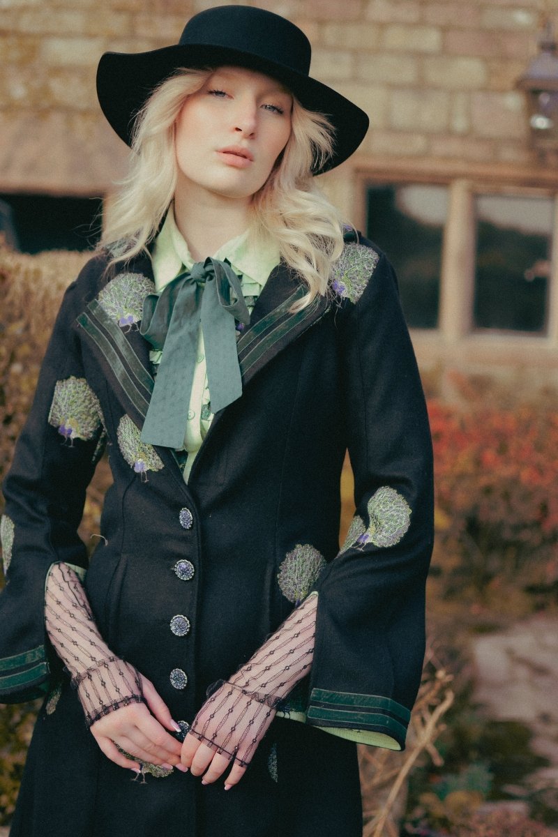 Dorian Coat in Peacock Dance Embroidery - Olivia Annabelle - Coat