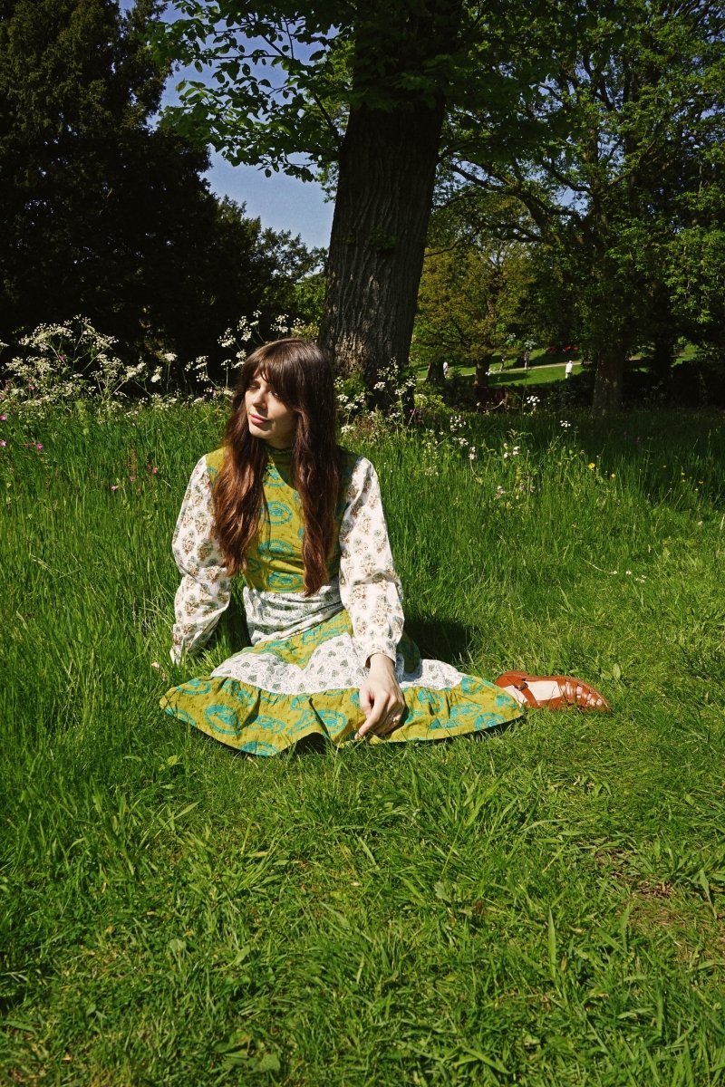 *Sample* Clarissa Dress in Wild Eye Foliage Block Print - Olivia Annabelle - #original_value - #medieval - #historical