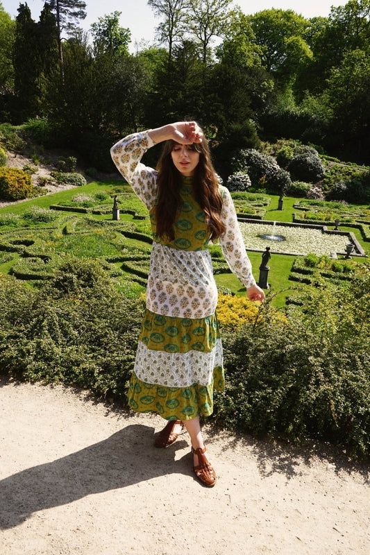 *Sample* Clarissa Dress in Wild Eye Foliage Block Print - Olivia Annabelle - #original_value - #medieval - #historical