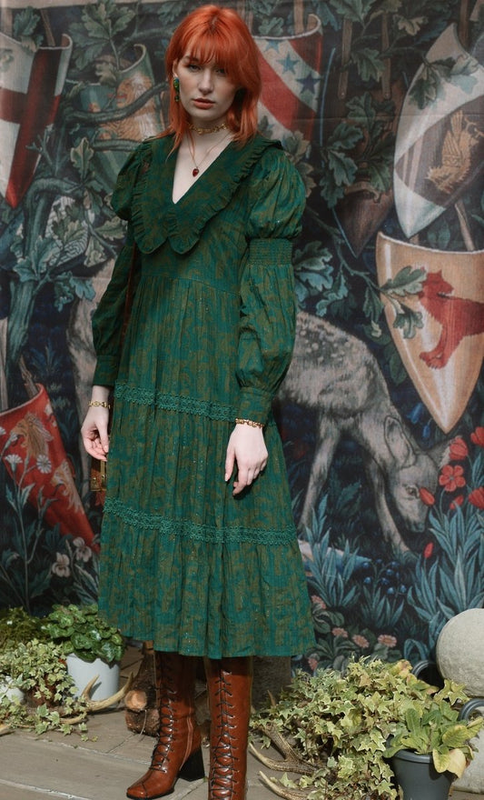 *Sample* Guinevere Dress in Teal Draco Print - Olivia Annabelle - #original_value - #medieval - #historical
