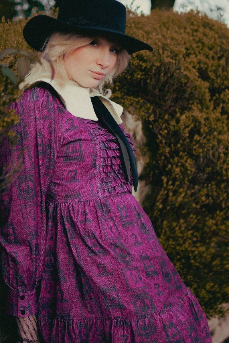 *Sample* Gwendolen Dress in Plum Gentleman Print - Olivia Annabelle - #original_value - #medieval - #historical