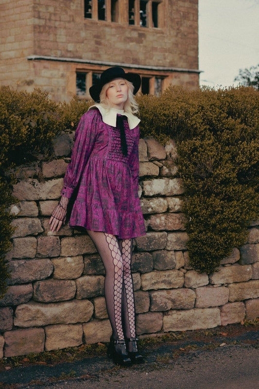 *Sample* Gwendolen Dress in Plum Gentleman Print - Olivia Annabelle - #original_value - #medieval - #historical