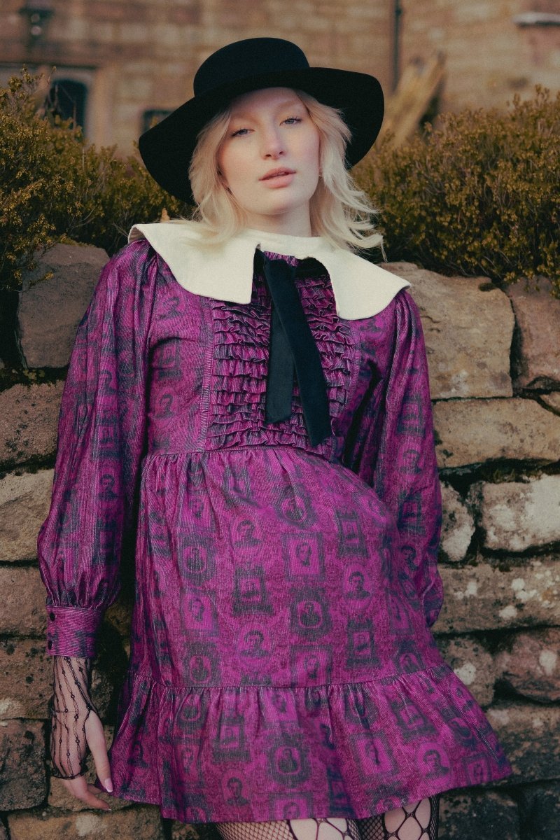 *Sample* Gwendolen Dress in Plum Gentleman Print - Olivia Annabelle - #original_value - #medieval - #historical