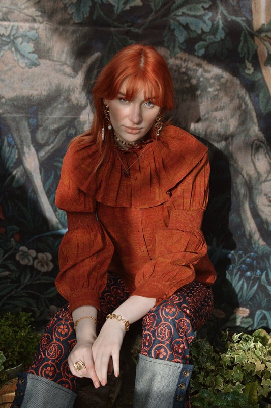 *Sample* Iseult Blouse in Ruby Arthur Print - Olivia Annabelle - #original_value - #medieval - #historical