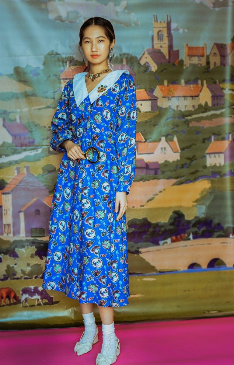 *Sample* Mademoiselle Dress in Indigo Ink Hercule Print - Olivia Annabelle - #original_value - #medieval - #historical