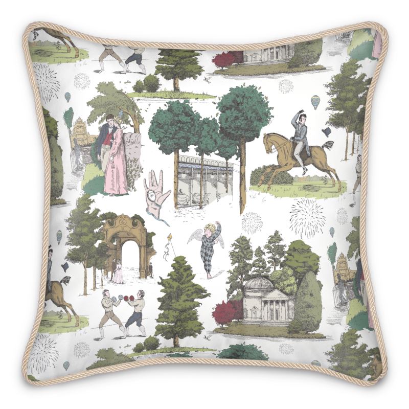 Vauxhall Garden Leafy Toile Silk Cushion - Olivia Annabelle - Silk Cushions