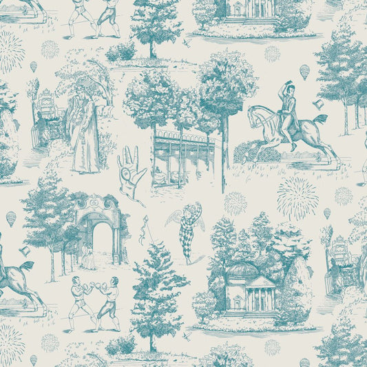 Vauxhall Gardens Powder Blue Toile Fabric - Olivia Annabelle - #original_value - #medieval - #historical