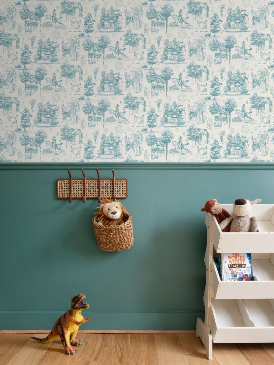 Vauxhall Gardens Powder Blue Toile Wallpaper - Olivia Annabelle - Repeat Pattern Wallpaper